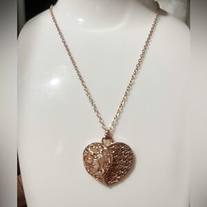 Rose Gold Tone Intricate Heart Necklace